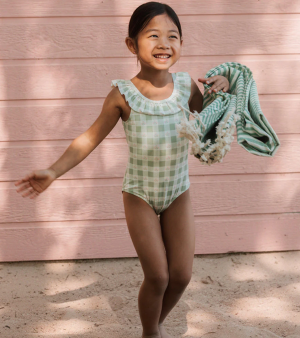 Flowers on Green Gingham Print Swimsuit from Anderson Parker