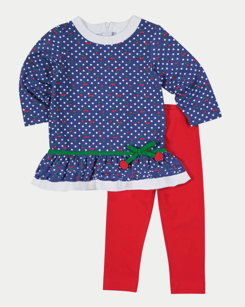Girl's Polka Dot Cherry Knit Tunic Top & Leggings Set from Anderson Parker