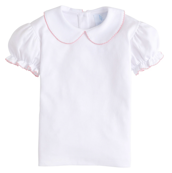 Girl's Short Sleeve Peter Pan Blouse - Light Pink Trim from Anderson Parker