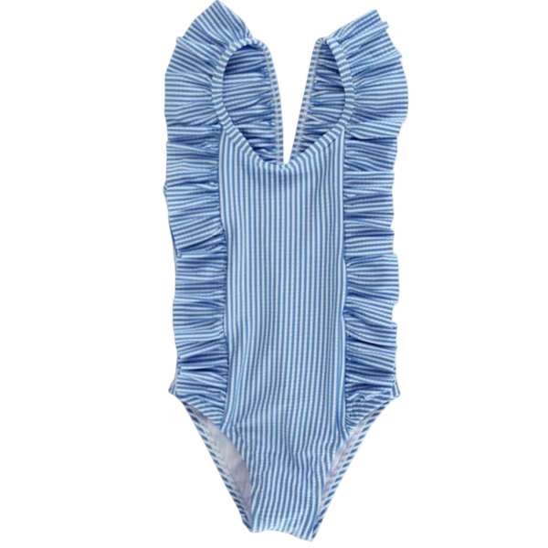 Girls Spandex Swim - Blue Seersucker from Anderson Parker