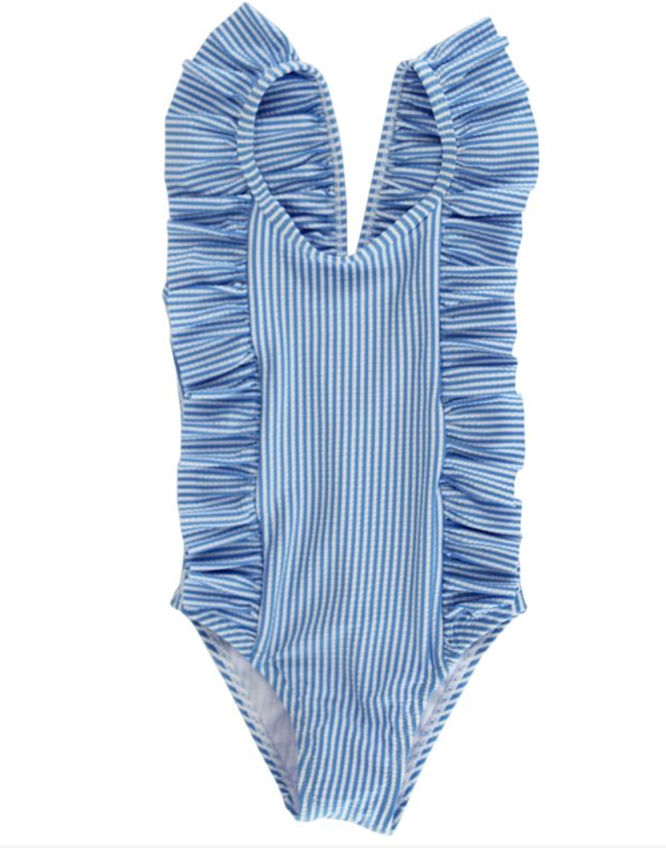 Girls Spandex Swim - Blue Seersucker from Anderson Parker