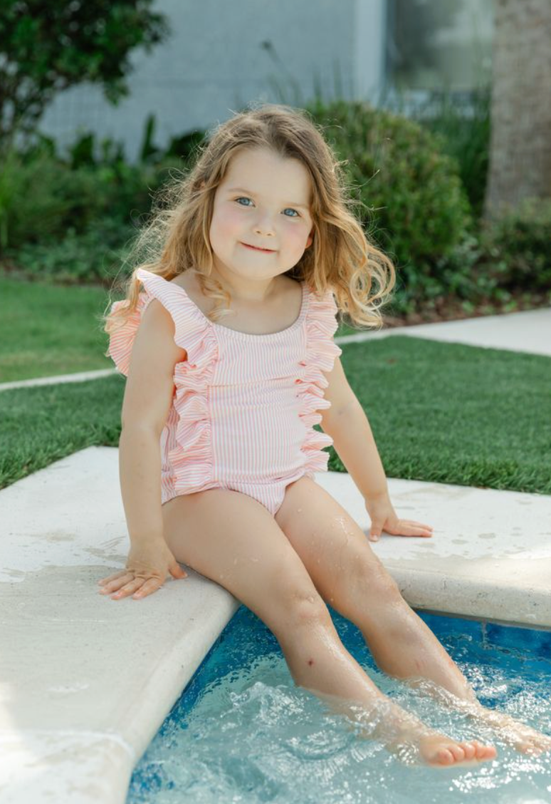 Girls Spandex Swim - Coral Seersucker from Anderson Parker