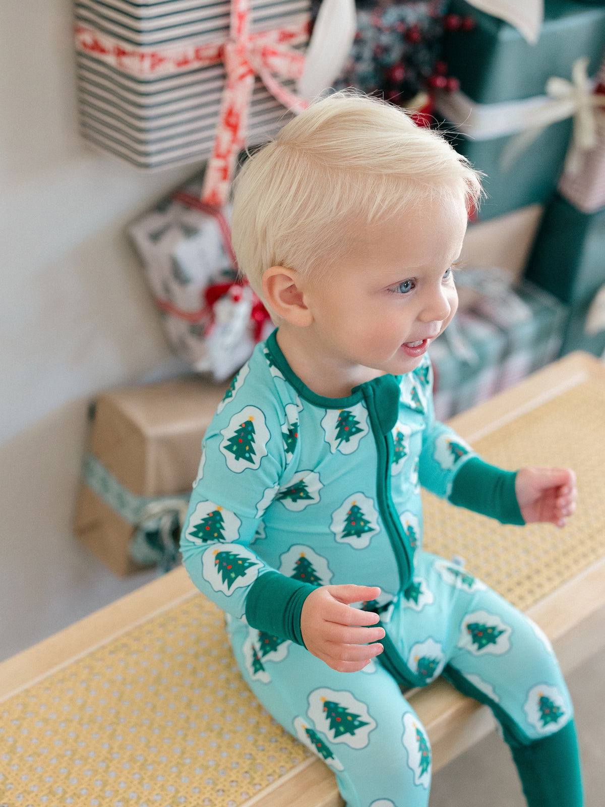 Green Starry Tree Zipper Romper from Anderson Parker