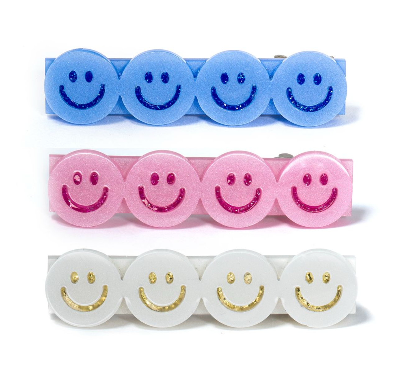 Happy Faces Satin Blue White Pink Hair Clips from Anderson Parker