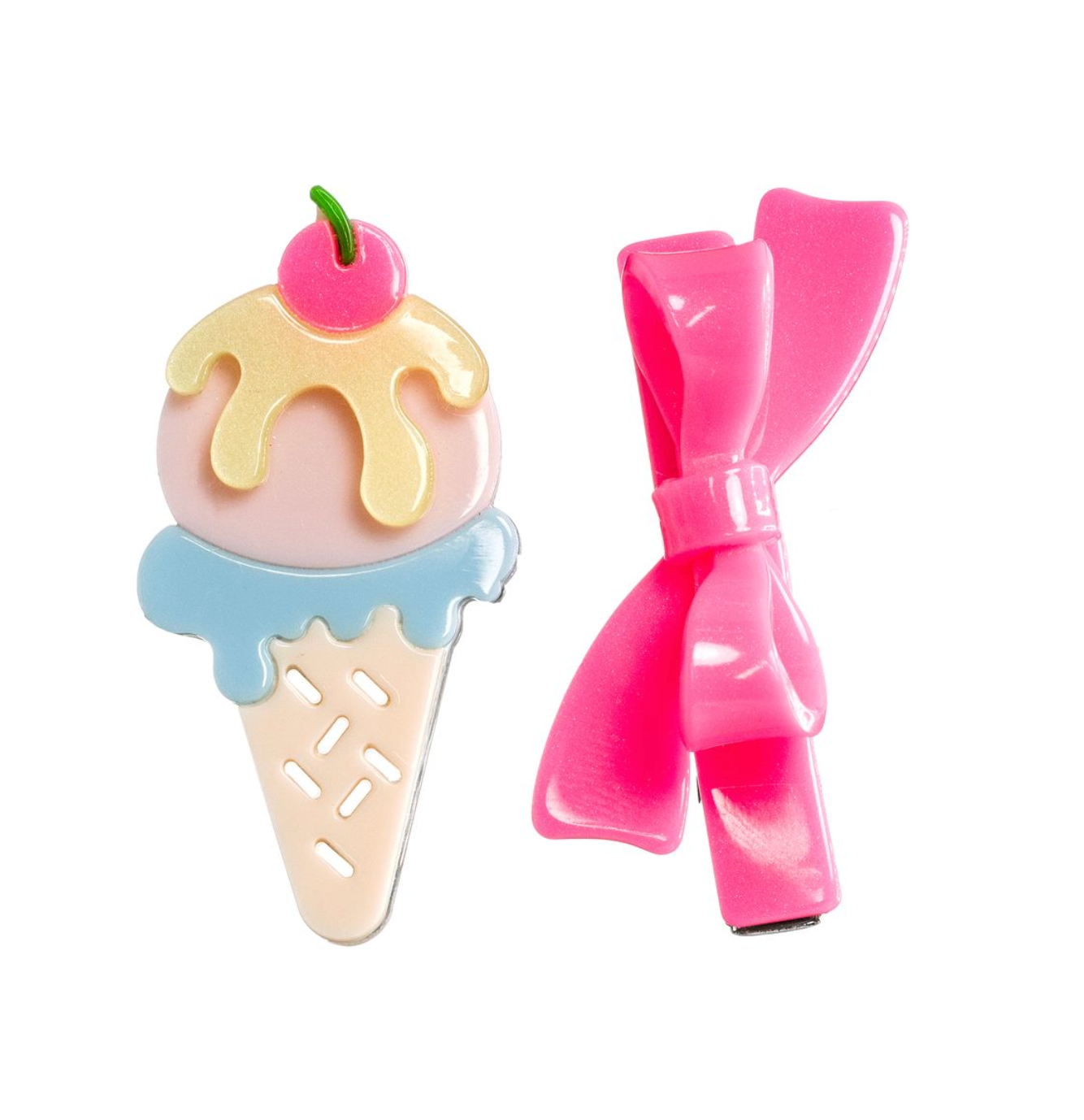 Ice Cream Cone Neon Pink Bow Hair Clips from Anderson Parker