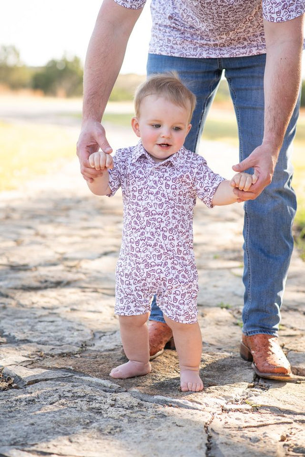 Kickoff Maroon Polo Romper from Anderson Parker
