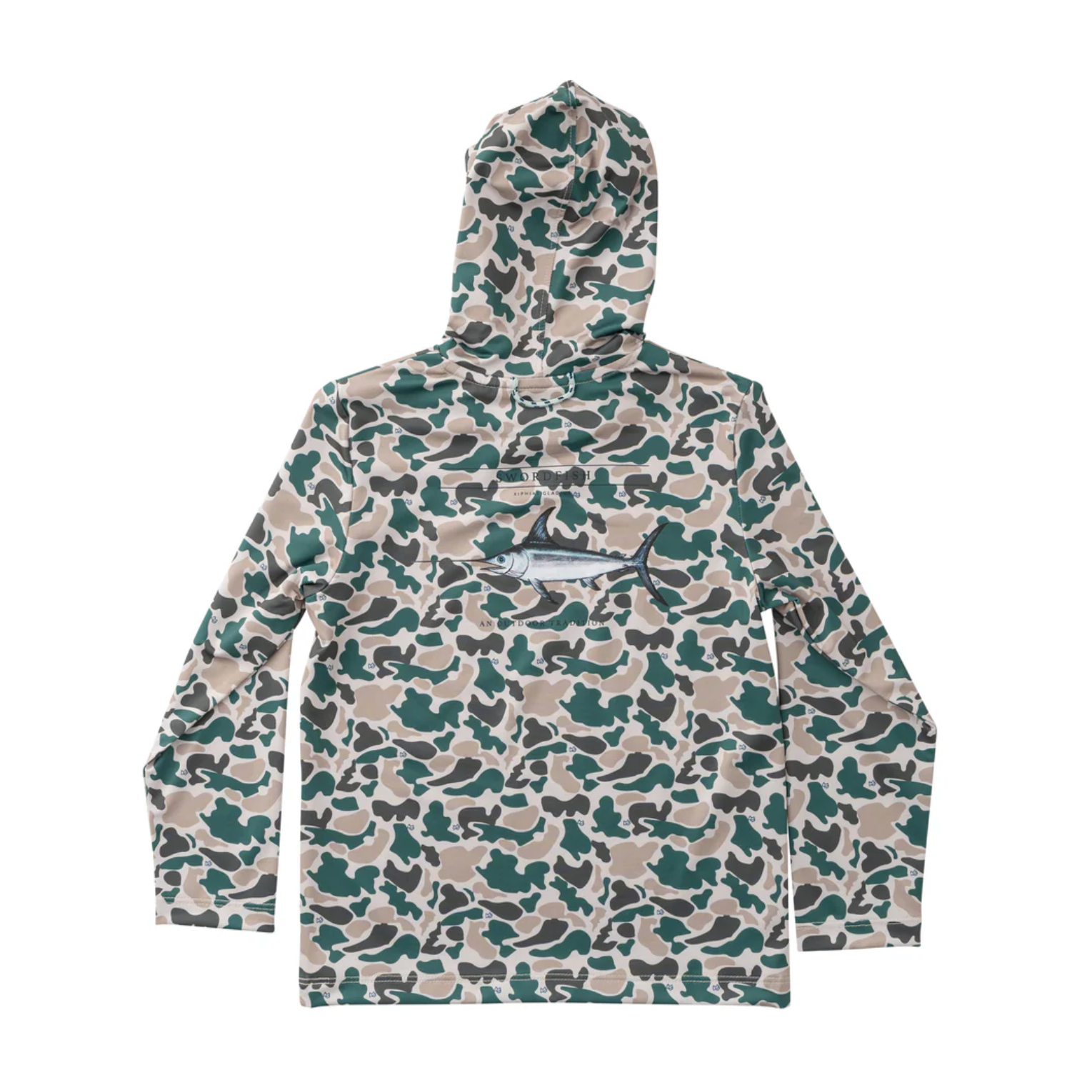 Kid's Pro Performance Hoodie T-shirt in Break Point Camo with Swordfish from Anderson Parker