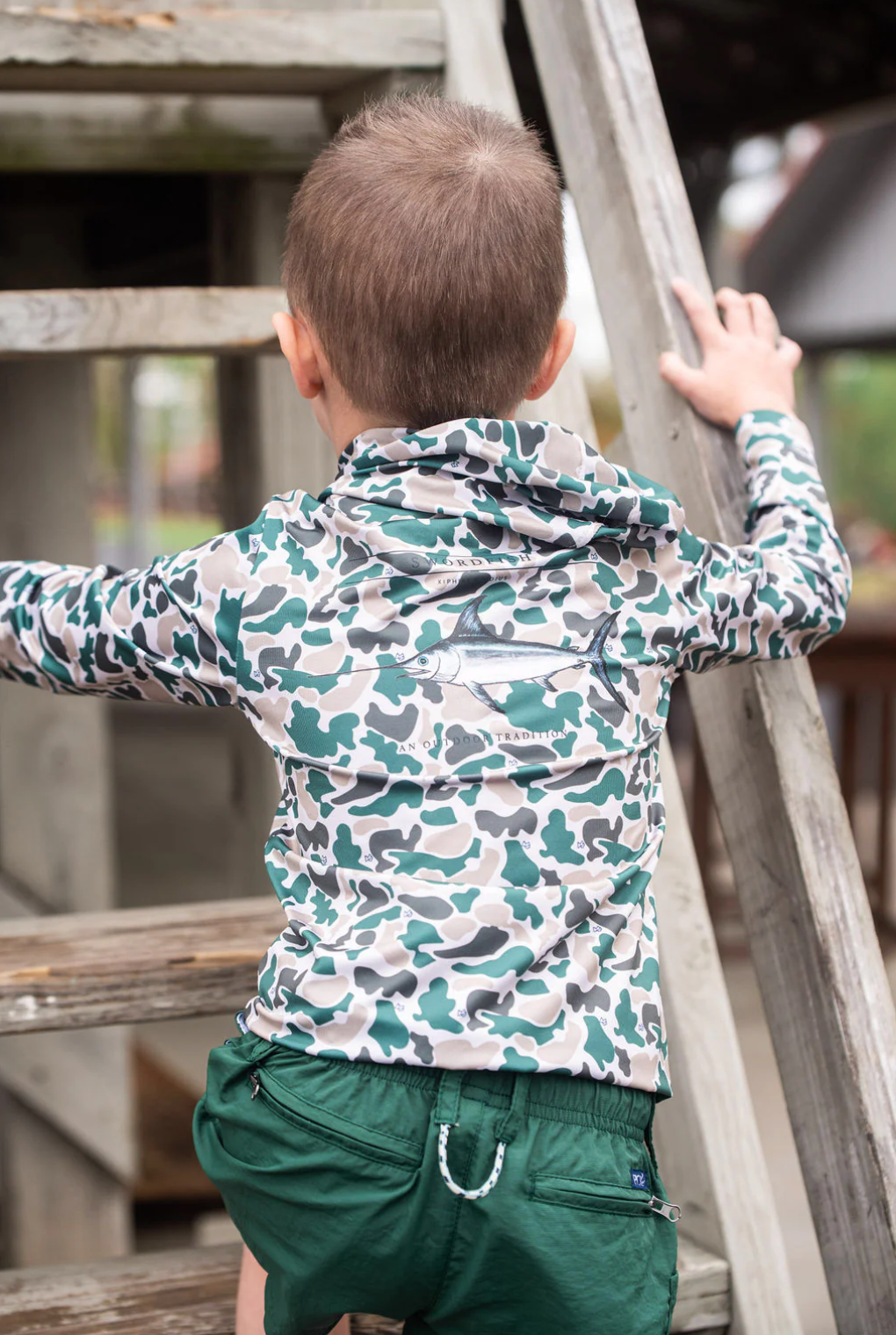 Kid's Pro Performance Hoodie T-shirt in Break Point Camo with Swordfish from Anderson Parker