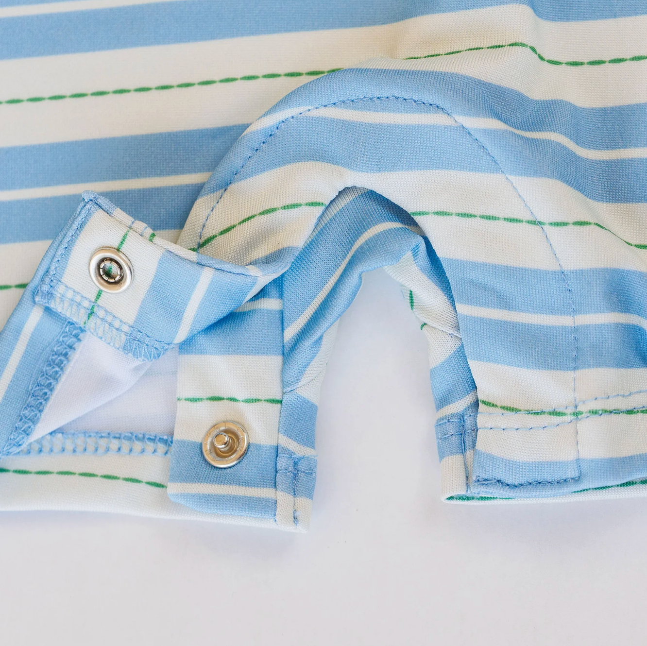 Knox Romper - Blue & Green Ticking Stripe from Anderson Parker