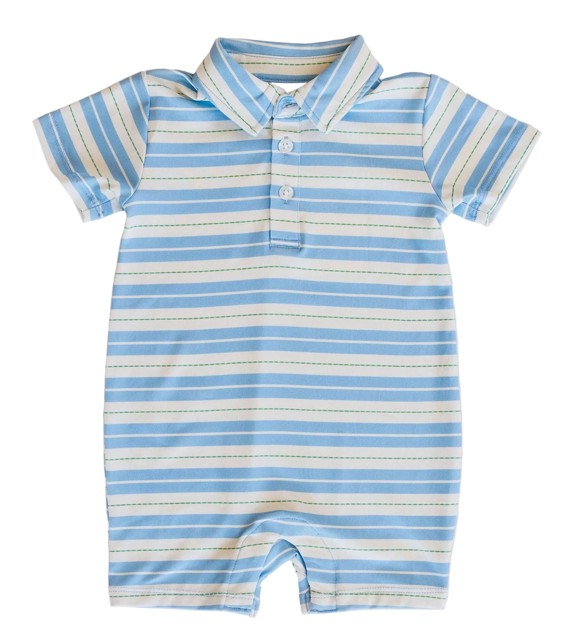 Knox Romper - Blue & Green Ticking Stripe from Anderson Parker