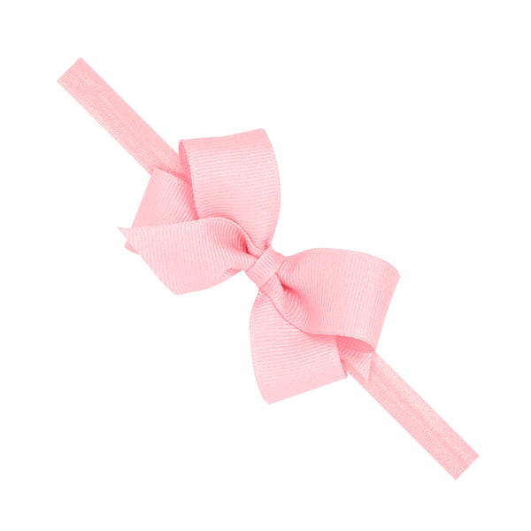 LT PINK - Mini Grosgrain Girls Hair Bow on a Soft Elastic Baby Band from Anderson Parker