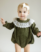 Lace Collar Bubble Romper - Forest Green from Anderson Parker