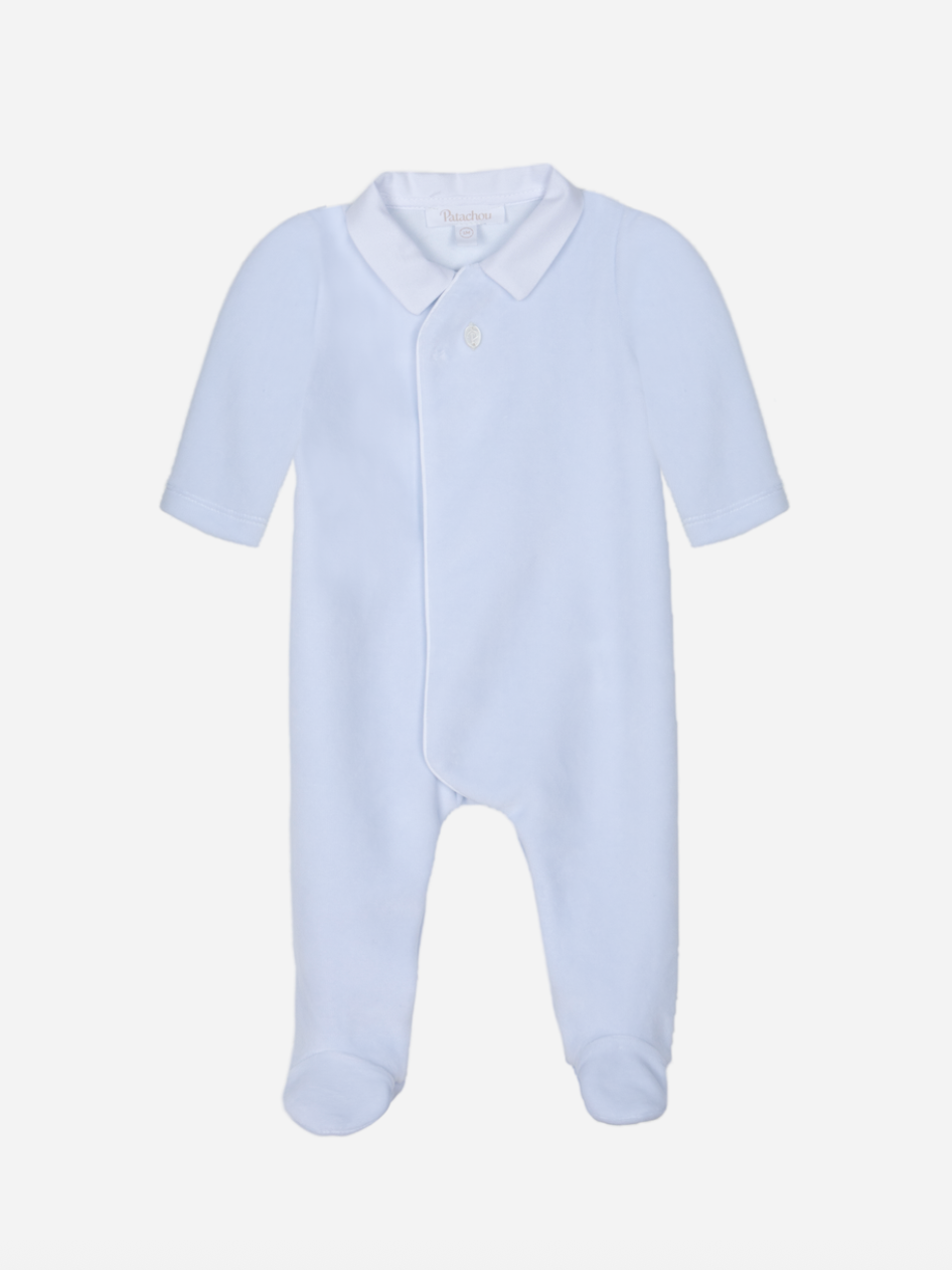 Light Blue velour collared babygrow from Anderson Parker
