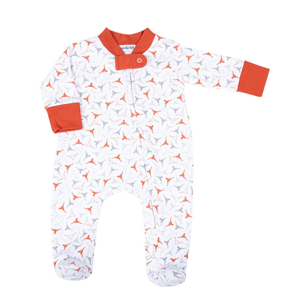 Lil' Longhorn Orange Printed Zipper Footie from Anderson Parker