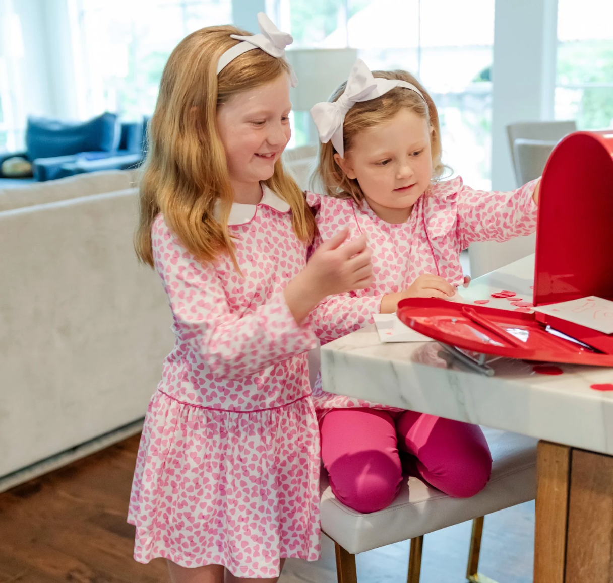 Lillian Girls' Dress - Confetti Hearts Pink from Anderson Parker