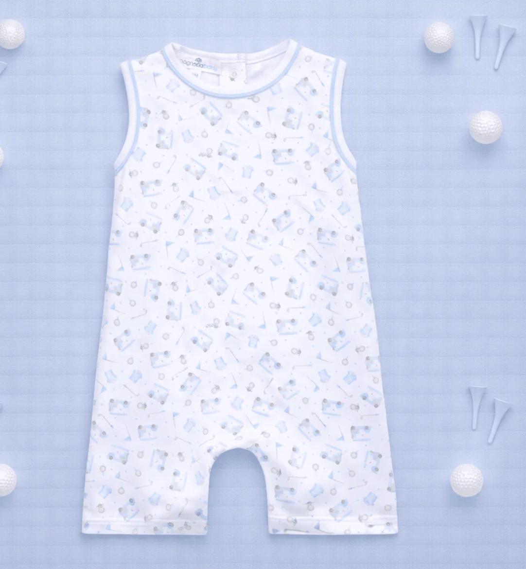 Little Golfer Print Short Playsuit - Light Blue from Anderson Parker
