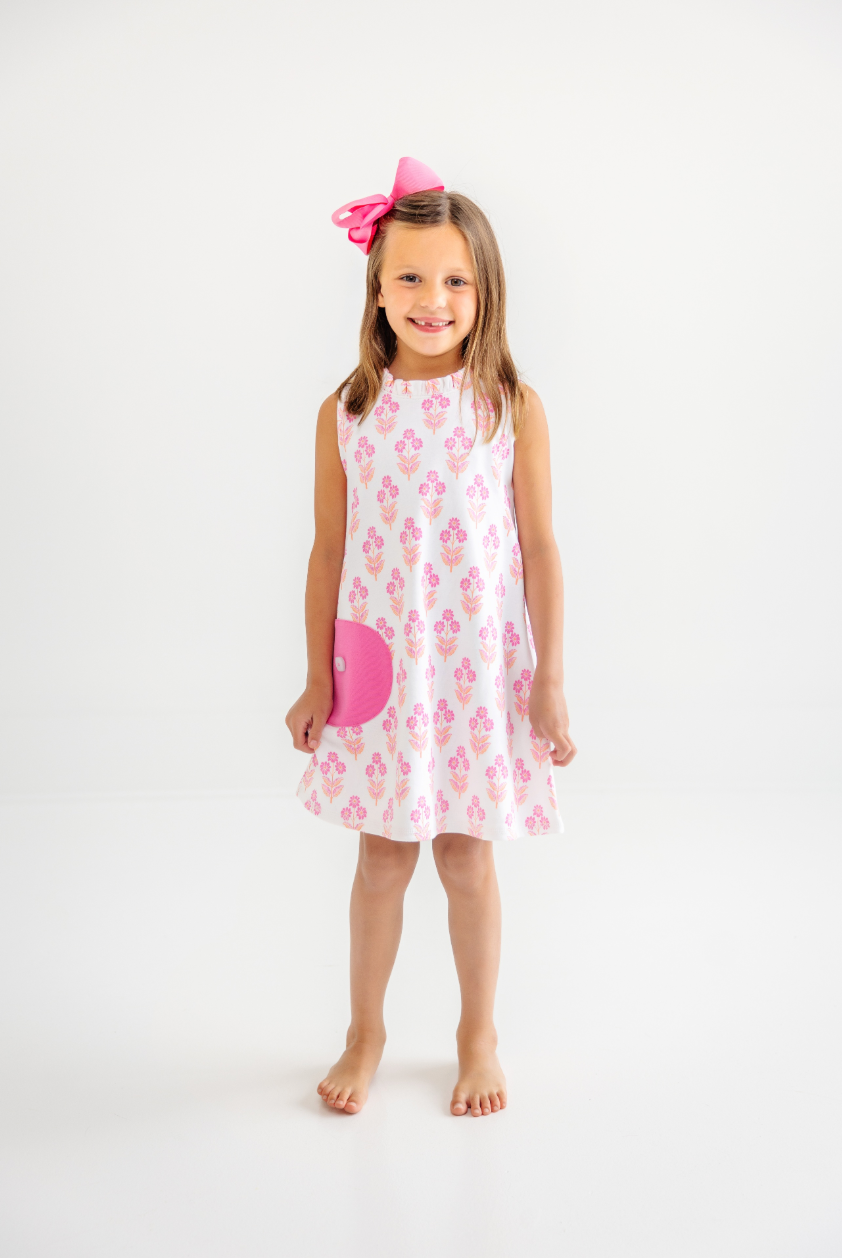 Lizzie's Luxe Leisure Dress - Ruffle - Bridgetown Harbour Hand Block/Winter Park Pink from Anderson Parker