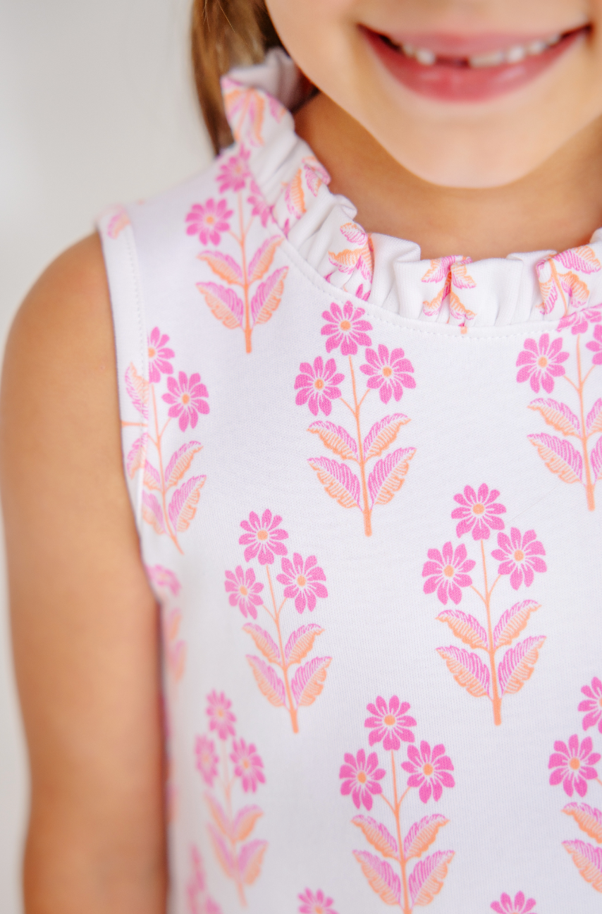 Lizzie's Luxe Leisure Dress - Ruffle - Bridgetown Harbour Hand Block/Winter Park Pink from Anderson Parker