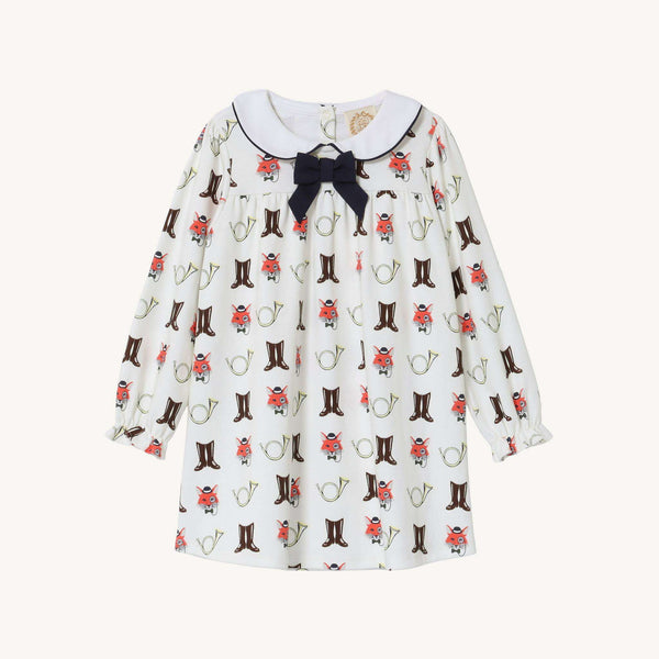 Long Sleeve Banks Bow Dress - Pima - Happy Hunting/Worth Ave White/Nantucket Navy from Anderson Parker