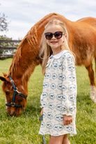 Long Sleeve Banks Bow Dress - Pima - Horse Bits and Bows/Worth Ave White from Anderson Parker