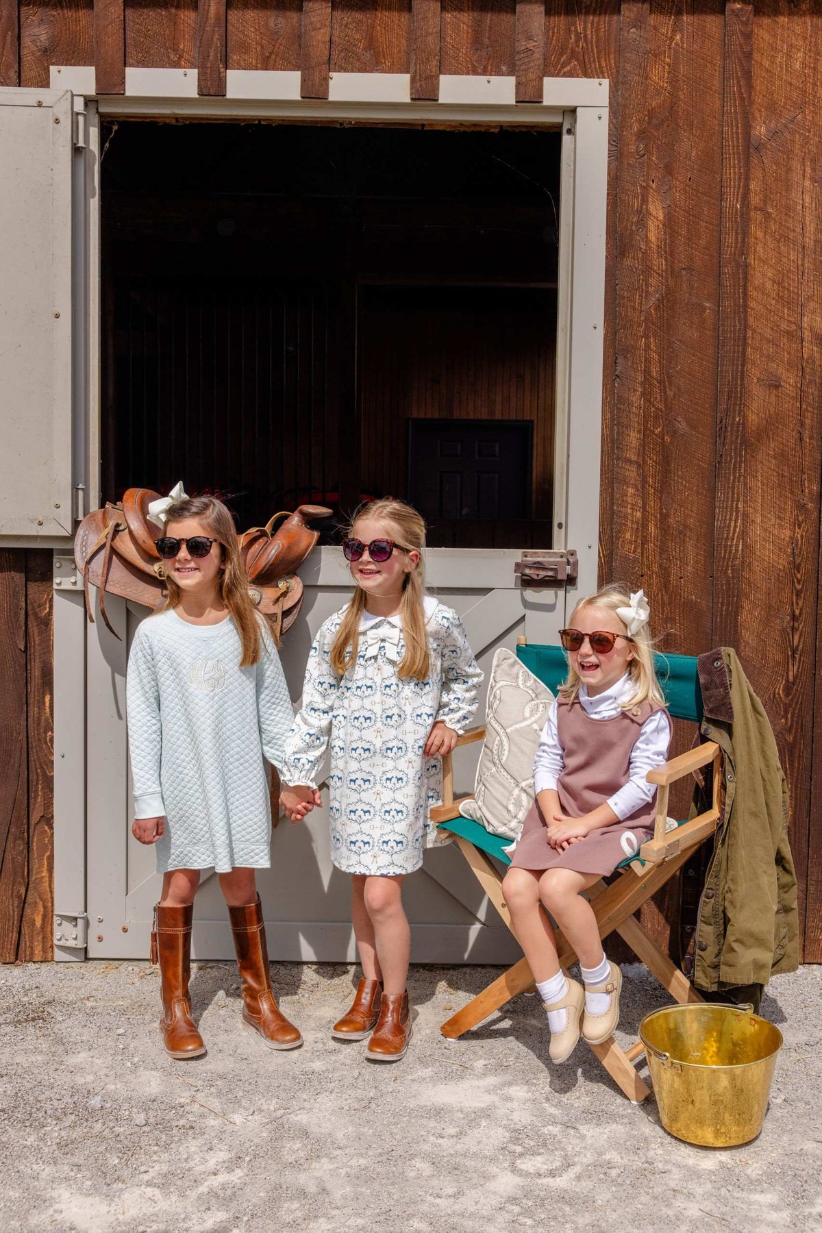 Long Sleeve Banks Bow Dress - Pima - Horse Bits and Bows/Worth Ave White from Anderson Parker