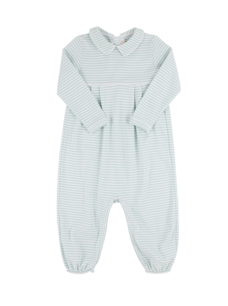 Long Sleeve Bradford Romper - Old Greenwich Green Stripe/Worth Ave White from Anderson Parker