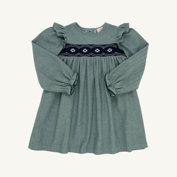 Long Sleeve Daphne Dress - Twill - Grier Green Herringbone/Nantucket Navy from Anderson Parker