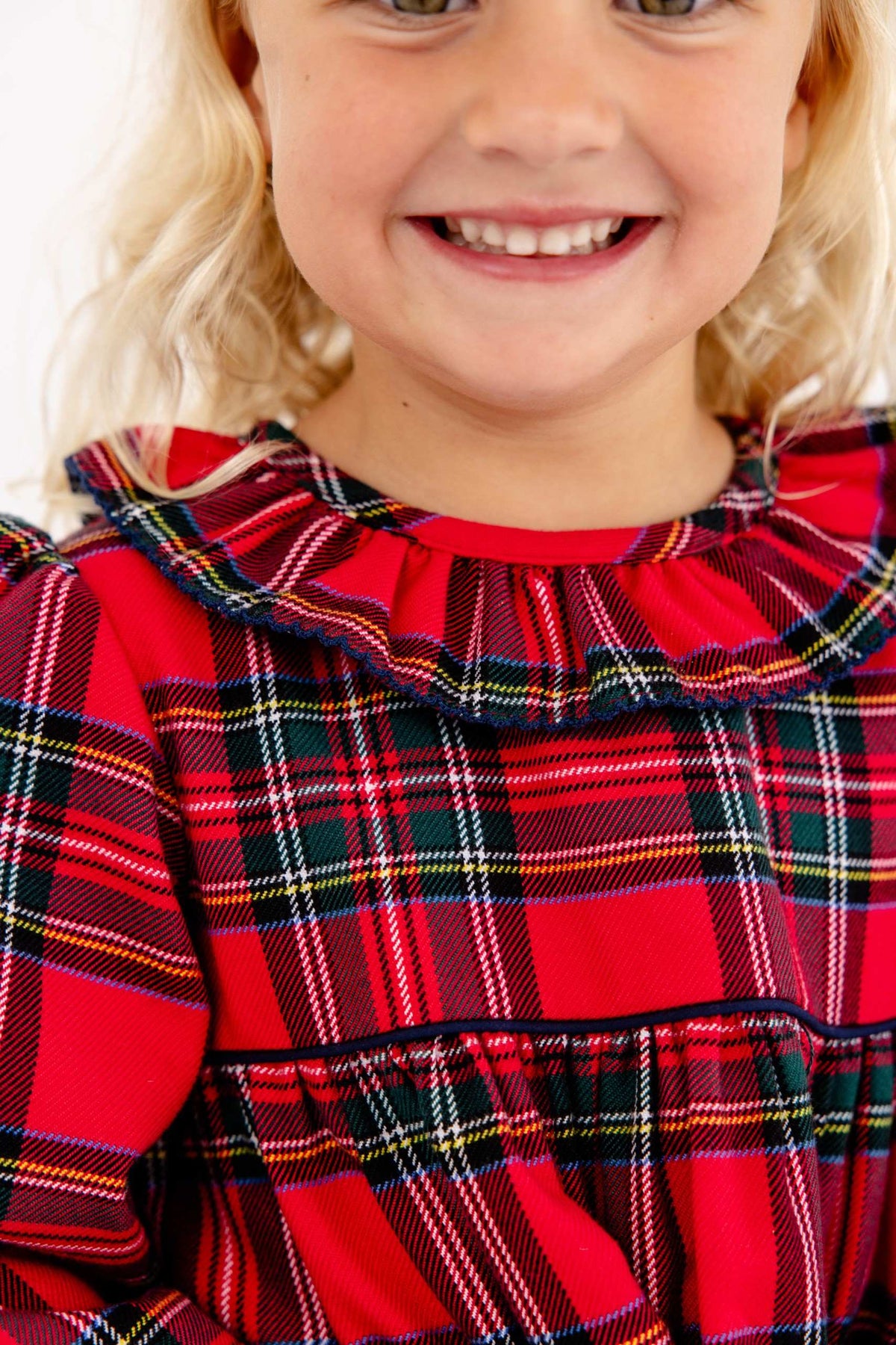 Long Sleeve Ramona Ruffle Dress - Woven Yarn - Society Prep Plaid/Worth Ave White from Anderson Parker