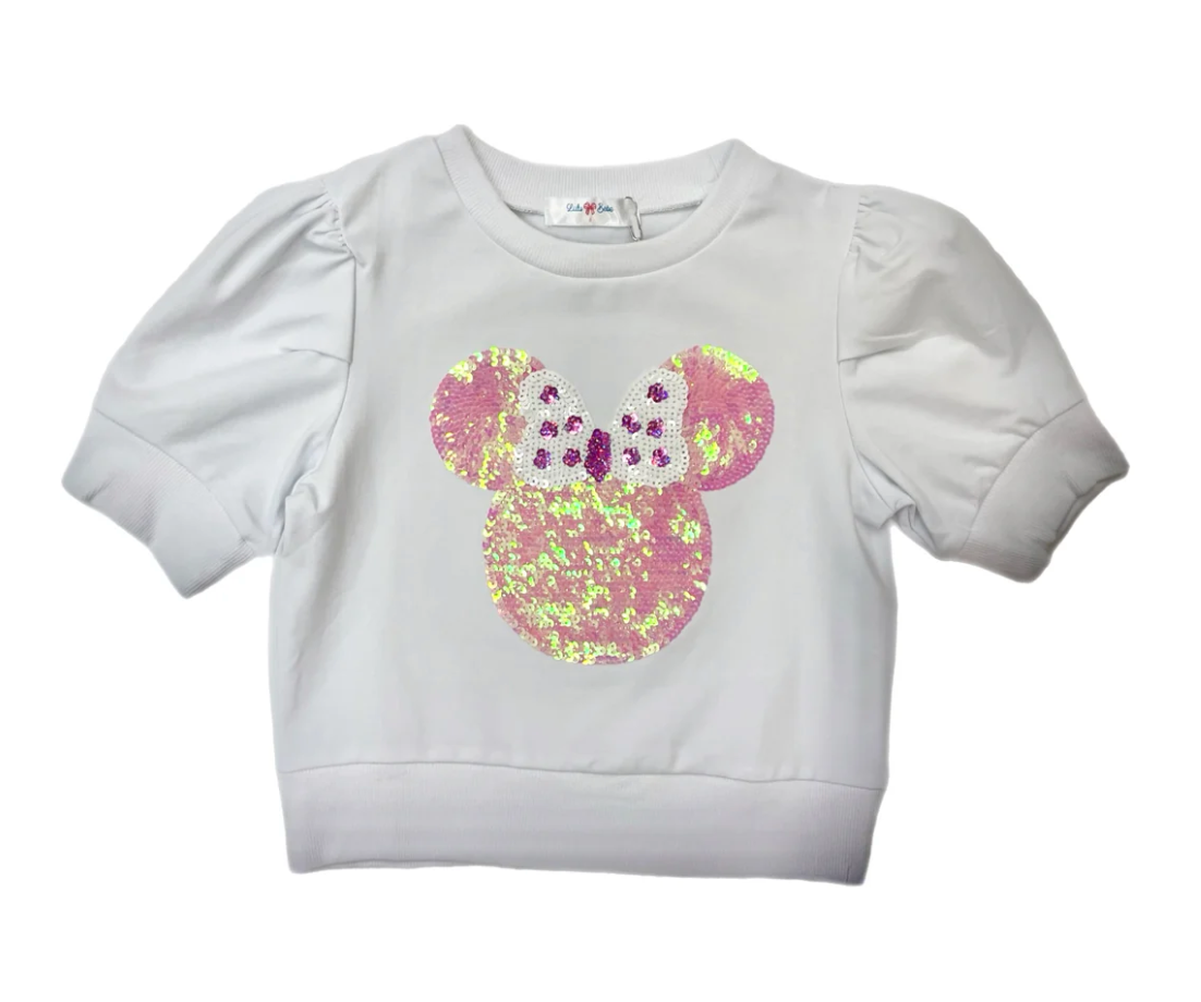 LuLu BeBe Sequin Minnie Puff Sleeve Shirt-White from Anderson Parker
