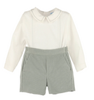 Luli & Me Boys Cozy Cord Shorts Set - Embroidered Shirt - Green from Anderson Parker