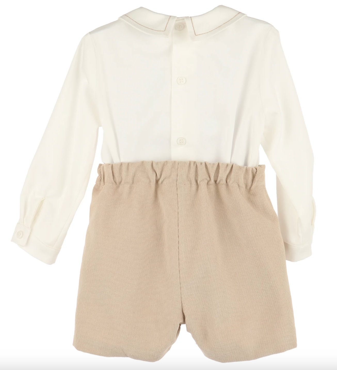 Luli & Me Boys Cozy Cord Shorts Set - Embroidered Shirt - Tan Beige from Anderson Parker