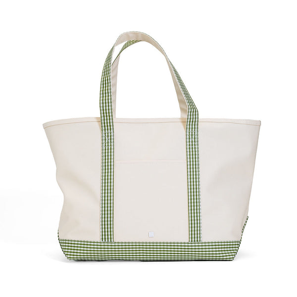 MAXI TOTE - COATED CANVAS Large Natural w/ Gingham Moss Trim from Anderson Parker
