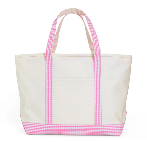 MAXI TOTE - COATED CANVAS Large Natural w/ Gingham Pink from Anderson Parker