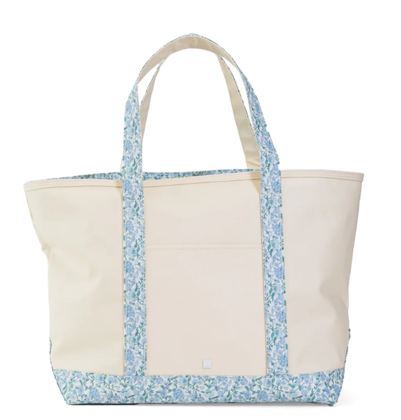 MAXI TOTE - COATED CANVAS Large Natural w/ Hampton Floral Trim from Anderson Parker