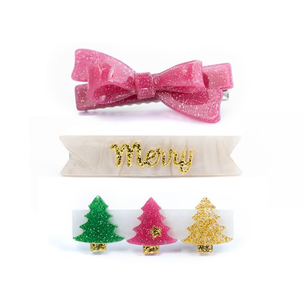 MERRY TREES VINTAGE GLITTER BOW HAIR CLIPS from Anderson Parker