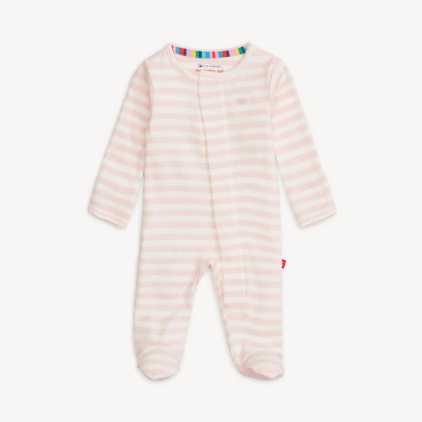 Magnetic Footie - Pink Stripe - Organic Cotton