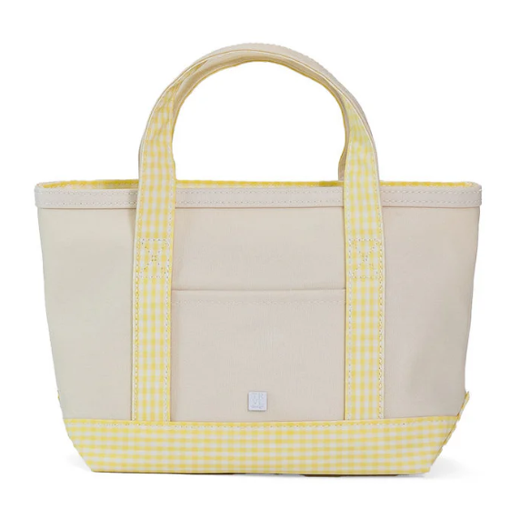 MINI TOTE - COATED CANVAS NATURAL With GINGHAM BUTTERCUP TRIM from Anderson Parker