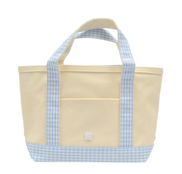 MINI TOTE - COATED CANVAS NATURAL With GINGHAM MIST TRIM from Anderson Parker