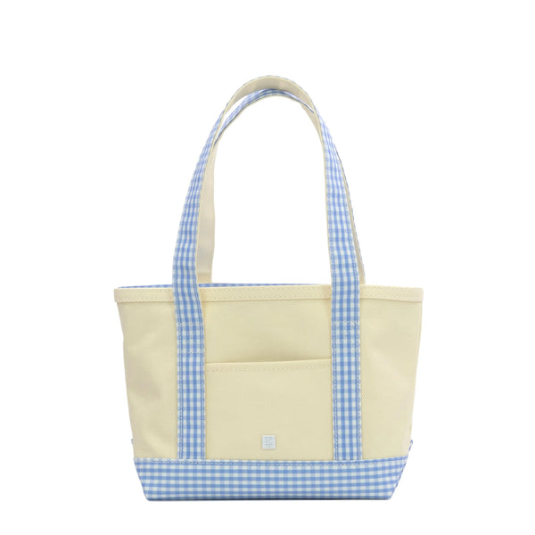 MINI TOTE - COATED CANVAS NATURAL With GINGHAM SKY TRIM from Anderson Parker