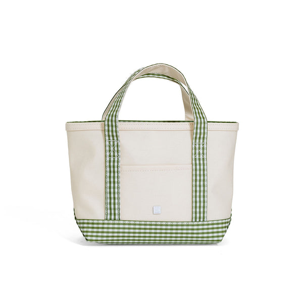 MINI TOTE - COATED CANVAS NATURAL With Gingham Moss TRIM from Anderson Parker