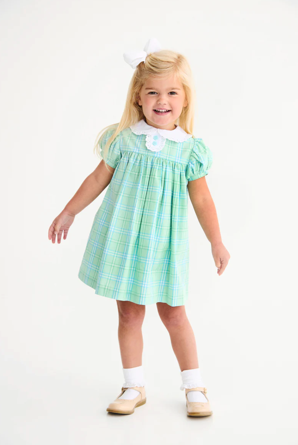 Mary Dal Dress - Pelham Bay Plaid (Green) with Worth Avenue White from Anderson Parker