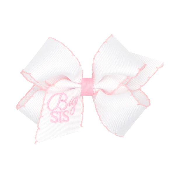 Medium Grosgrain Hair Bow with Light Pink Moonstitch Edge and Big Sis Embroidery from Anderson Parker