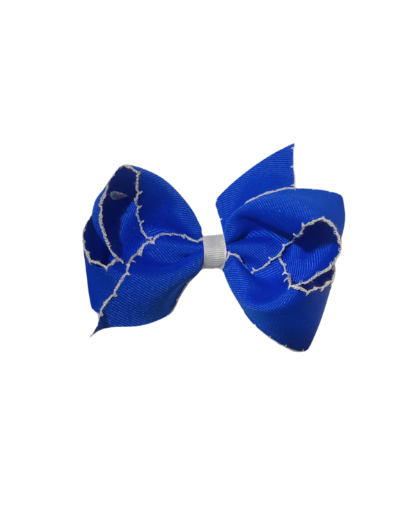 Medium Grosgrain Hair Bow with Moonstitch - Cobalt Blue/White from Anderson Parker