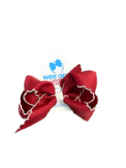 Medium Grosgrain Hair Bow with Moonstitch - Crimson/White from Anderson Parker