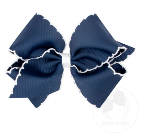 Medium Grosgrain Hair Bow with Moonstitch - Navy/White from Anderson Parker