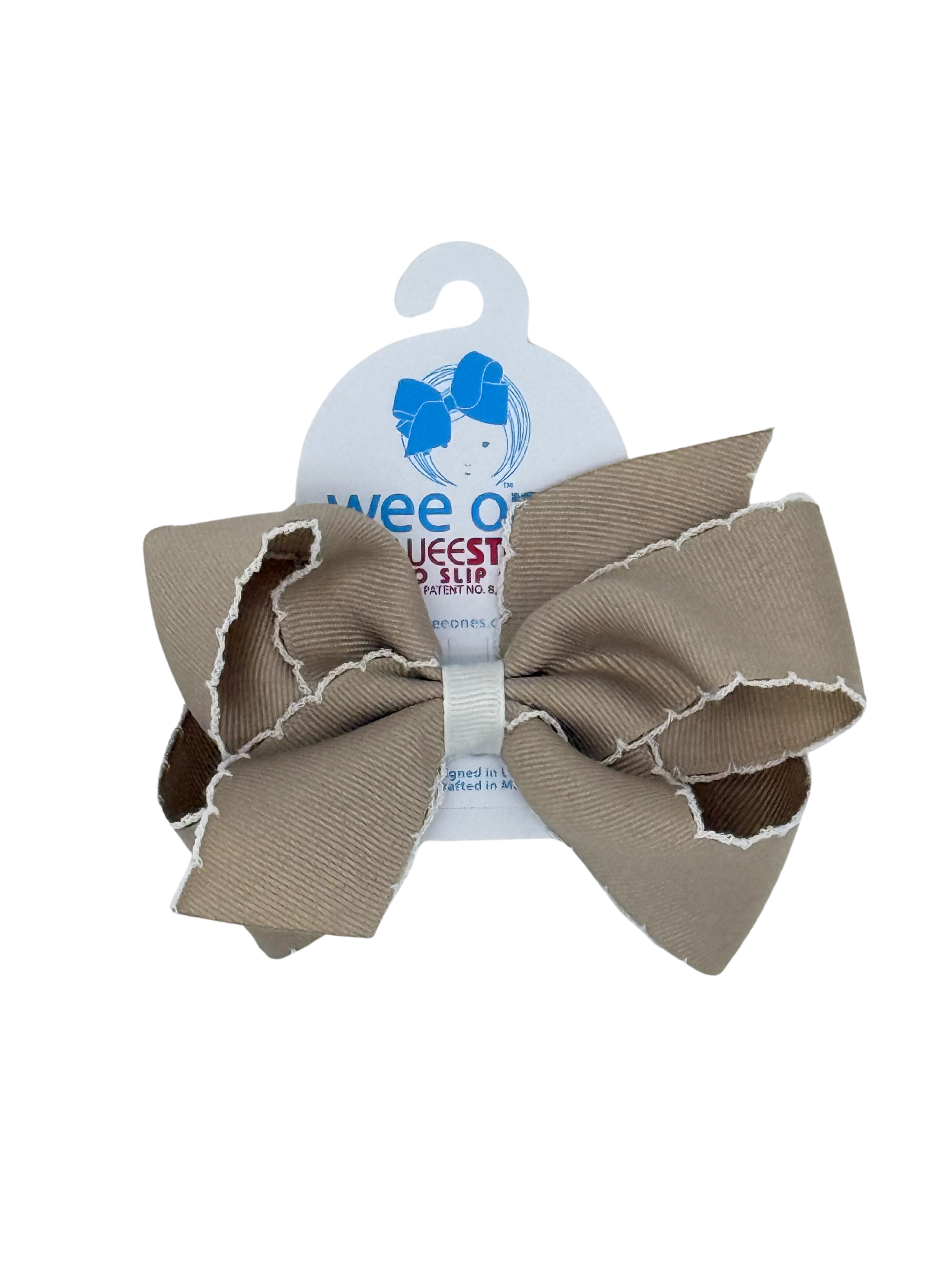 Medium Grosgrain Hair Bow with Moonstitch - Tan/White from Anderson Parker