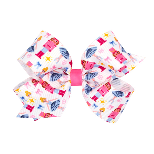 Medium Pink Christmas Prints Hair Bows - Nutcracker from Anderson Parker