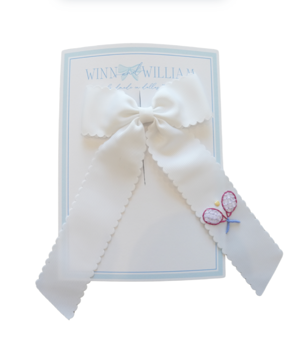 Medium White Scallop Bow with Tennis from Anderson Parker