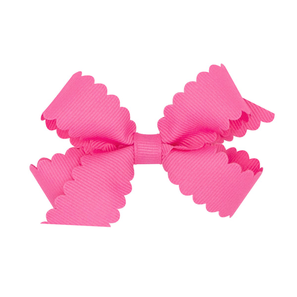 Mini Grosgrain Hair Bow with Scalloped Edge - Hot Pink from Anderson Parker