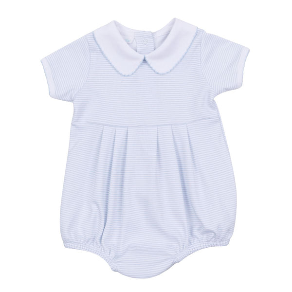 Mini Stripes Light Blue Collared S/S Boy Bubble from Anderson Parker